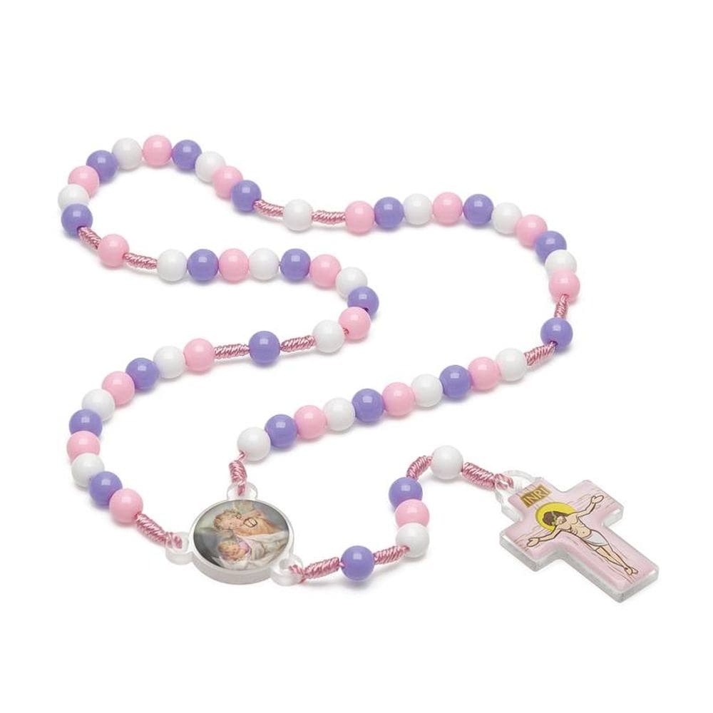 Terço Infantil Anjo da Guarda Rosa 8mm