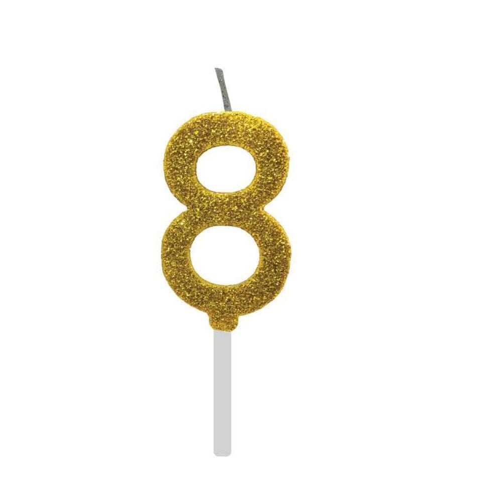 Vela De Aniversário 8 Dourada Glitter Com Base