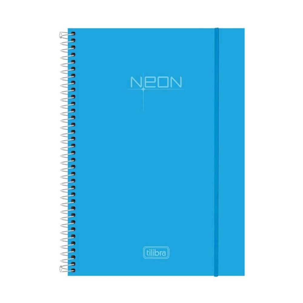 Caderno Espiral Capa Dura 10 Matérias 200 Folhas Neon Azul