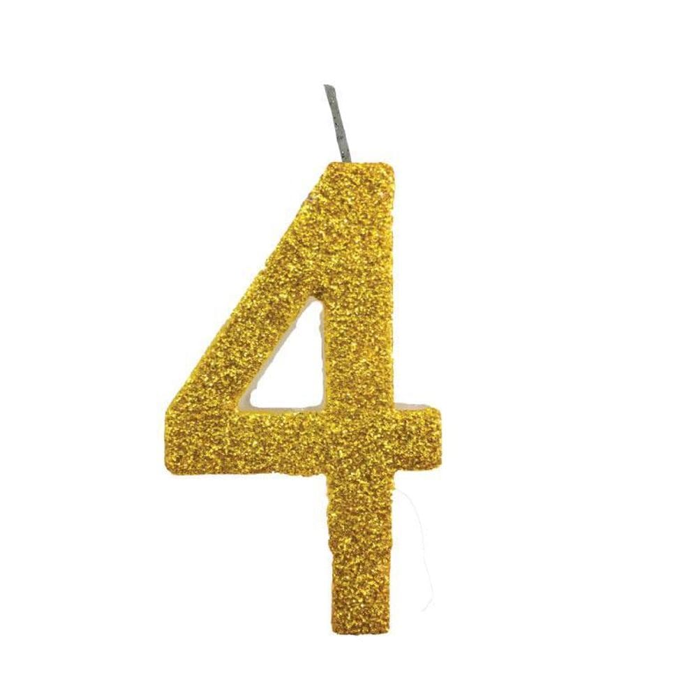 Vela De Aniversário 4 Dourada Glitter