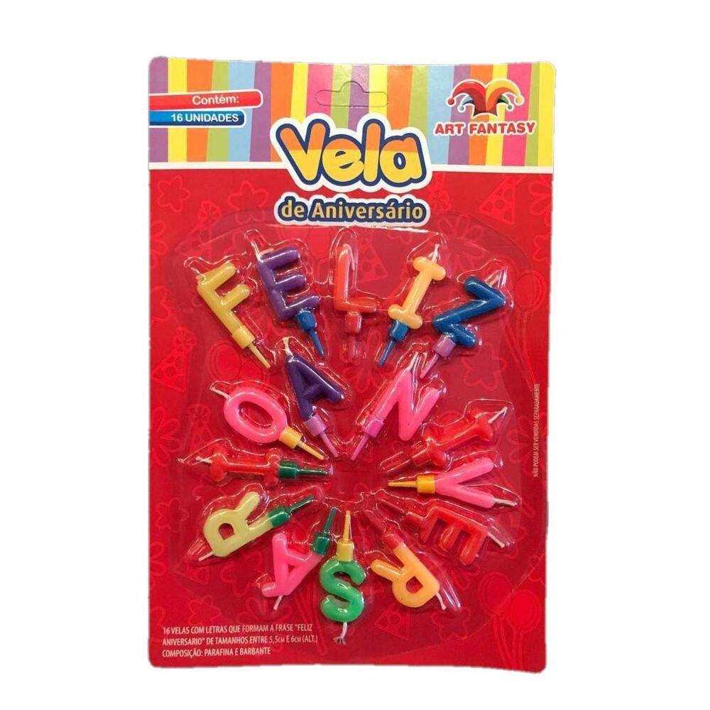 Vela Letras Feliz Aniversário Colorida 16 Peças Para Bolos