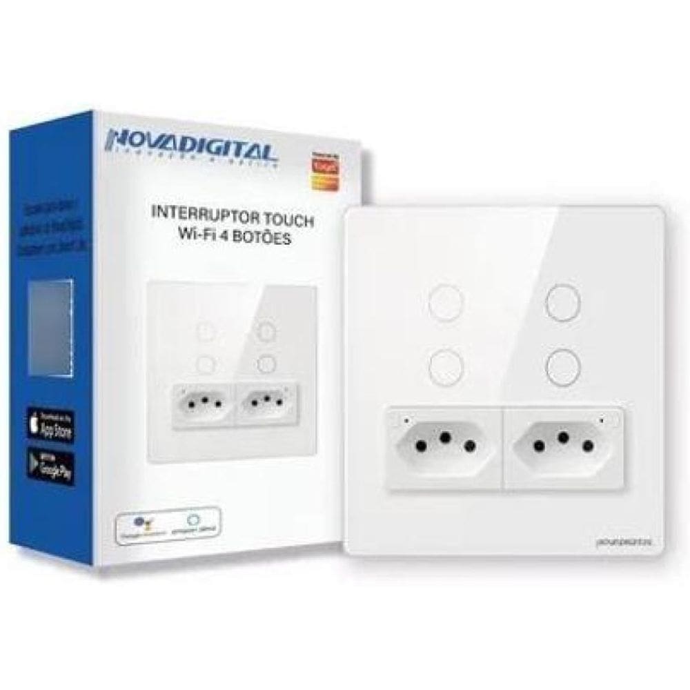 Interruptor Tomada 4X4 Touch 4 Botões Google Alexa