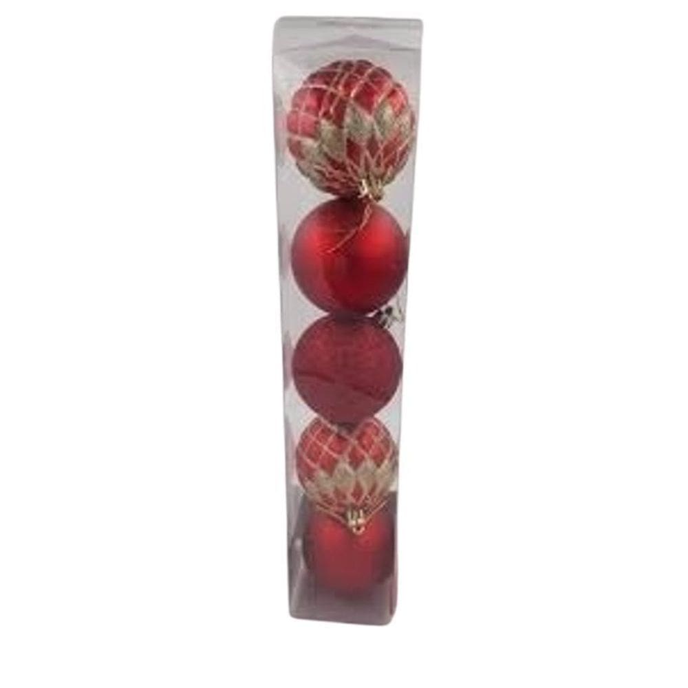 Bola De Natal Vermelha / Dourada 5 Unidades - Decoração