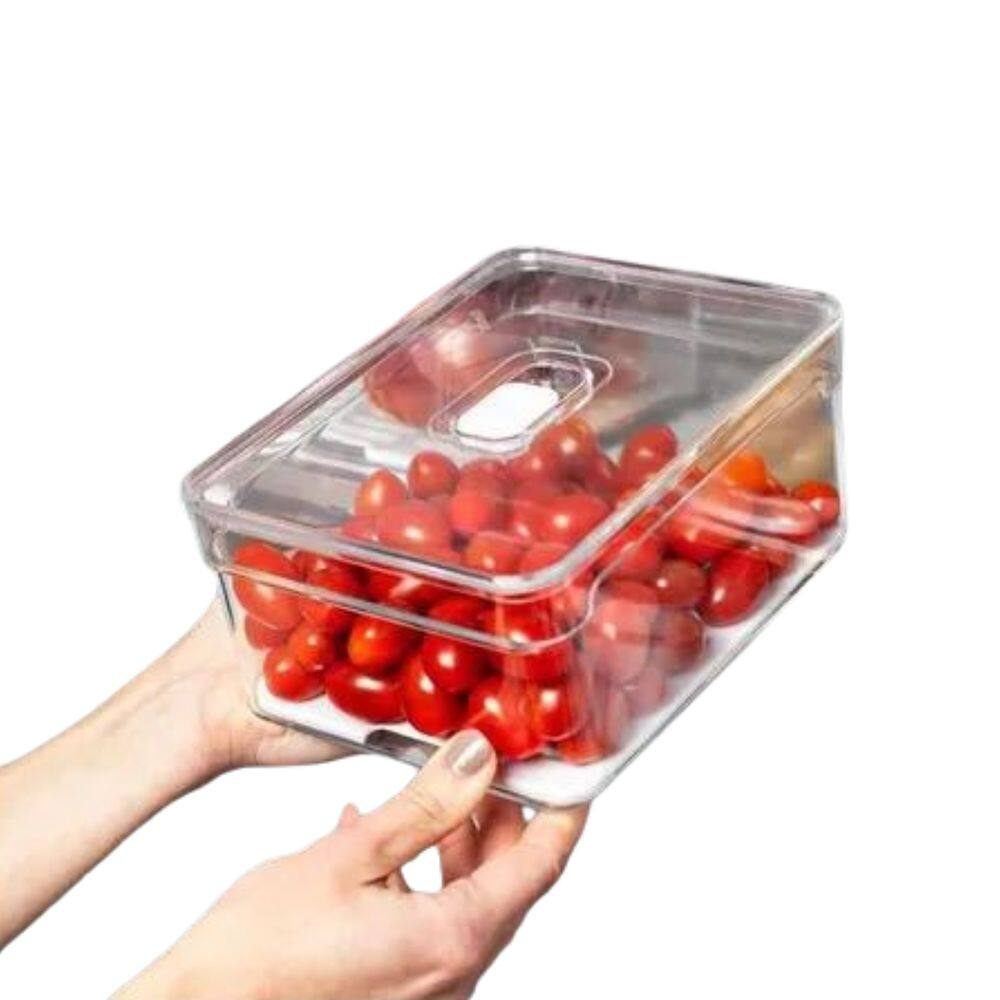 Jogo 5 Organizador de Geladeira 3,8L Acrílico Tampa Conserva Alimentos
