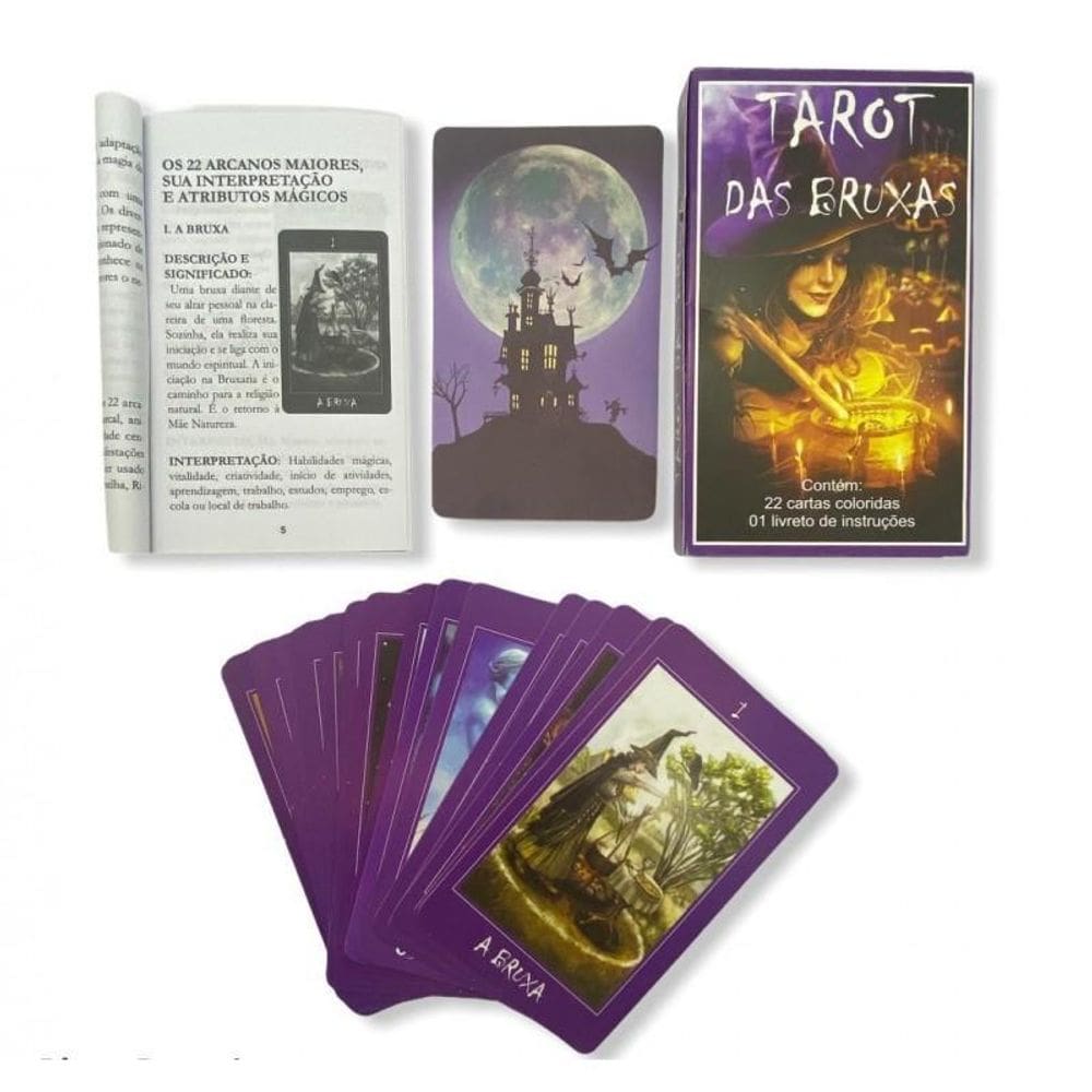 Baralho Tarot Das Bruxas Roxo 22 Cartas Manual Explicativo