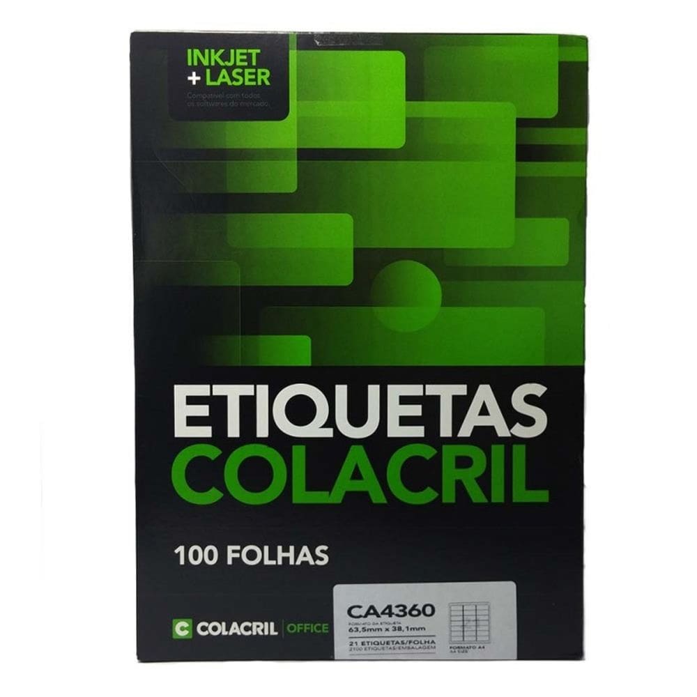 Etiqueta A4 CA4360 63,5x38,1mm Colacril 100 Folhas