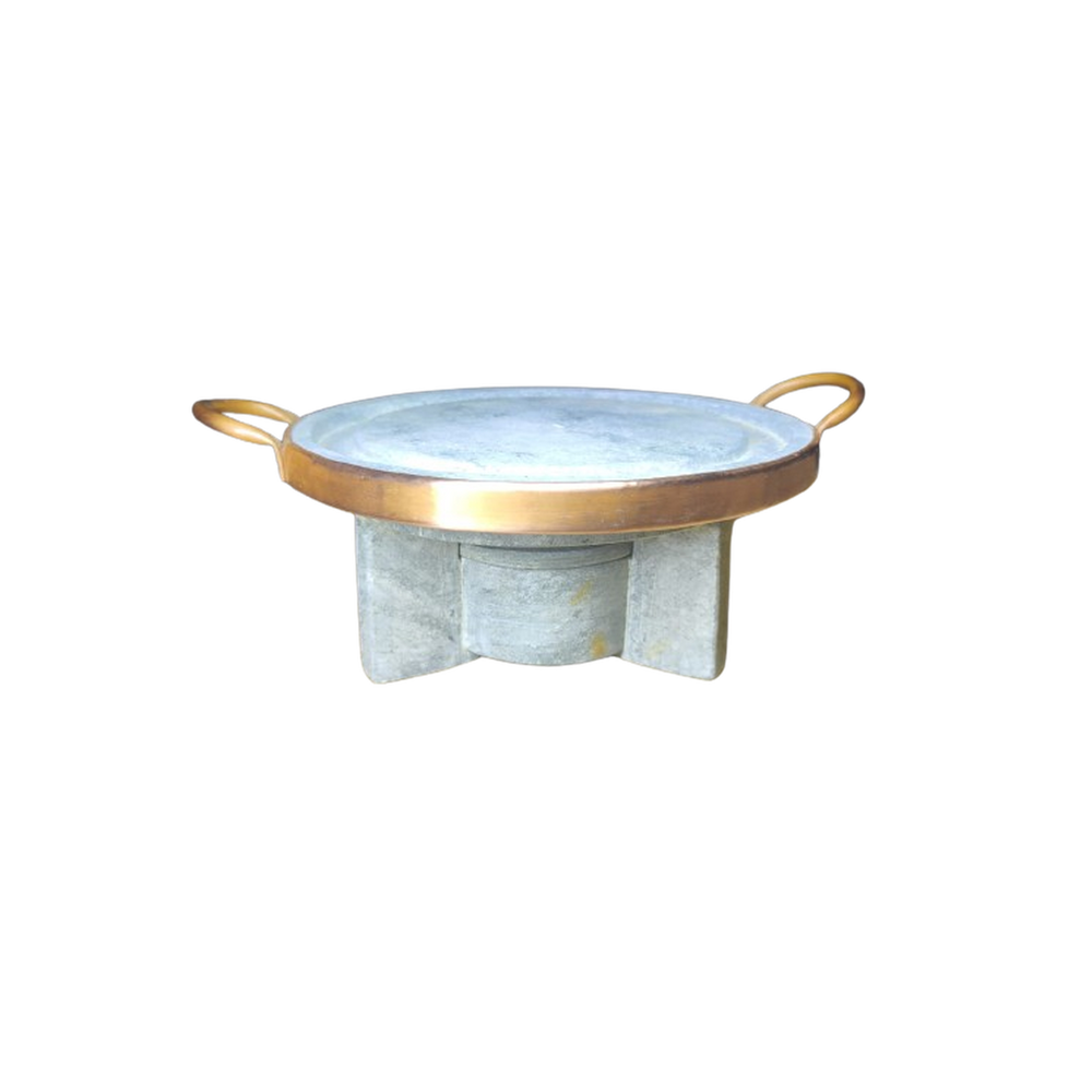 Conjunto Grelha / forma Pizza 27 cm com Rechaud em Pedra Sabão