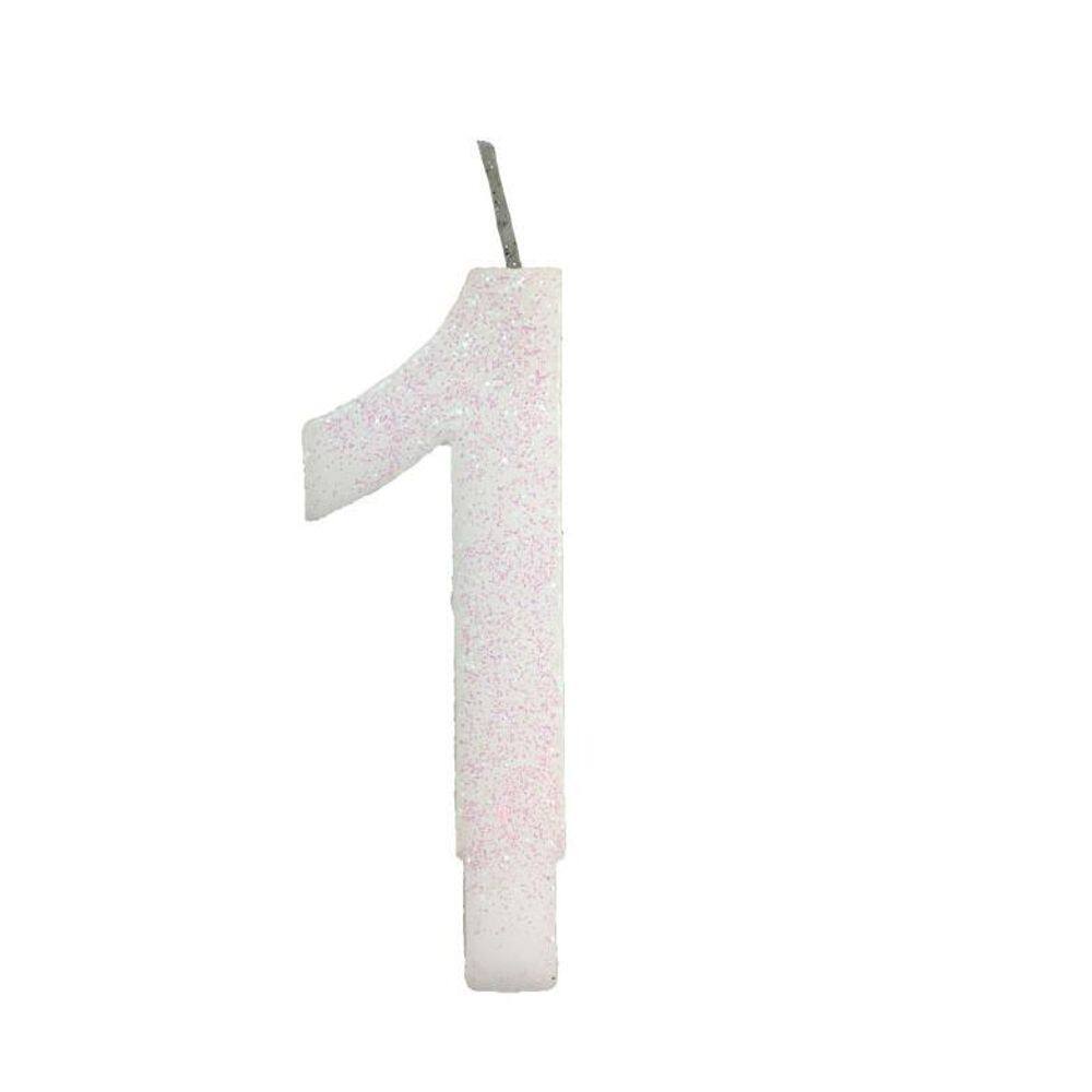 Vela De Aniversário 1 Branca Glitter