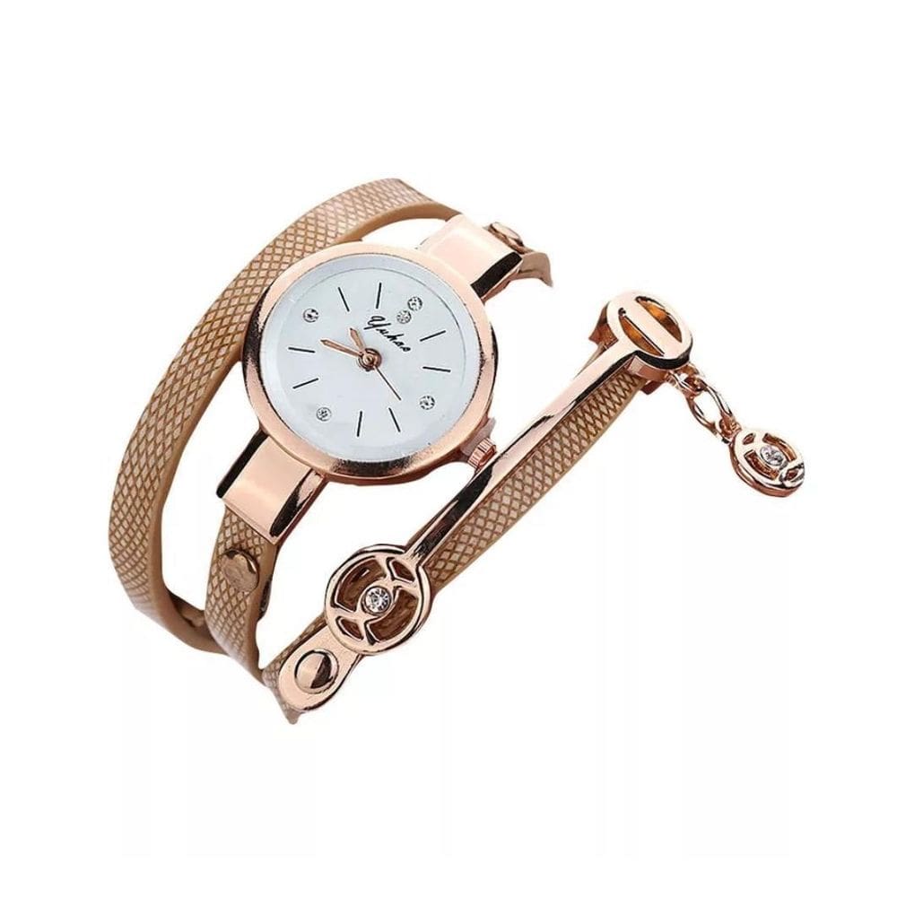Relógio Luxo Feminino Pulseira Couro Dourado