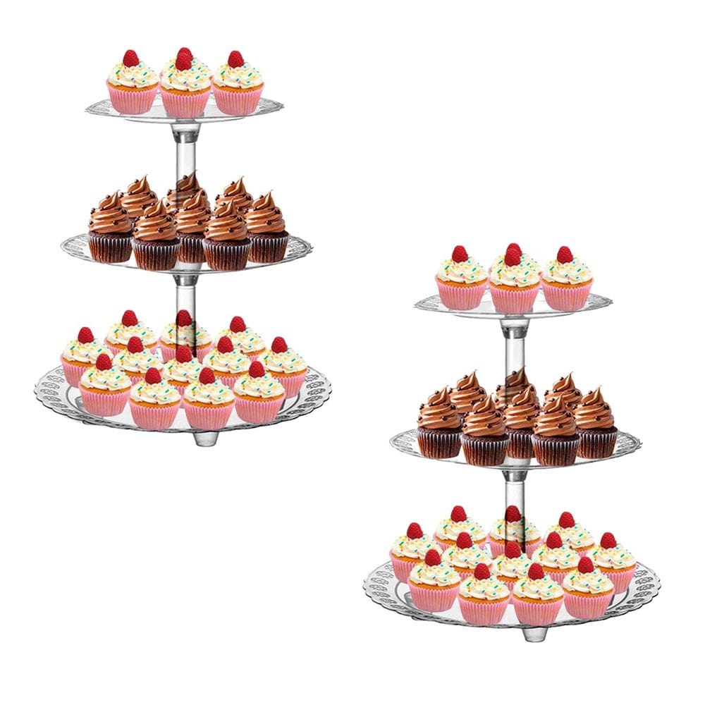 Kit 2 Porta Doces Triplo Acrílico Decoração Festas 35cm