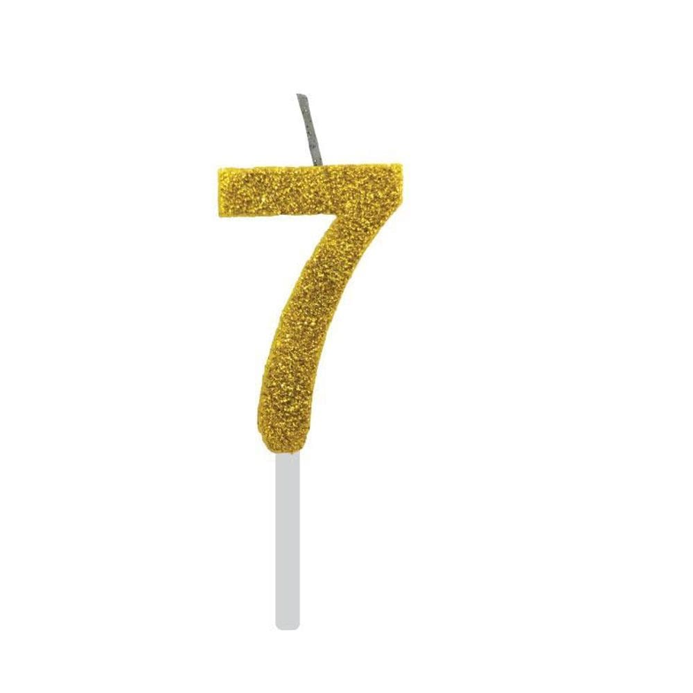 Vela De Aniversário 7 Dourada Glitter Com Base