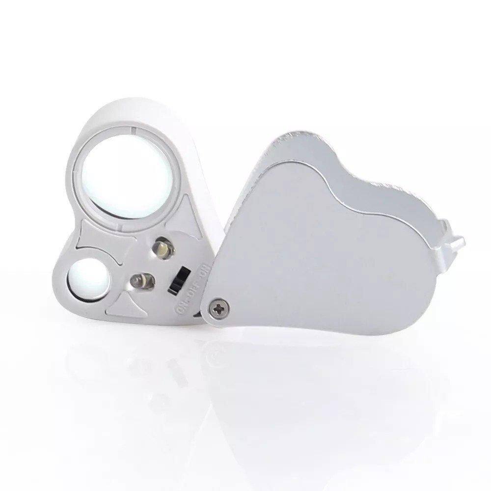Lupa Mini Dupla Aumento 40X com LED e Estojo - 9888