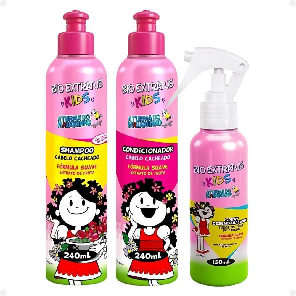 Kit Bio Extratus Kids A Turma do Maluquinho Cacheado: Shampoo, Condicionador e Spray