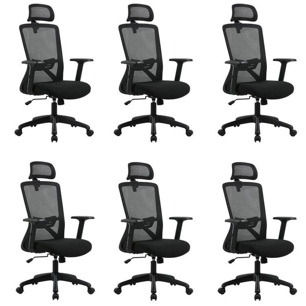 Kit com 6 Cadeira para Escritório Office Dallas Preto