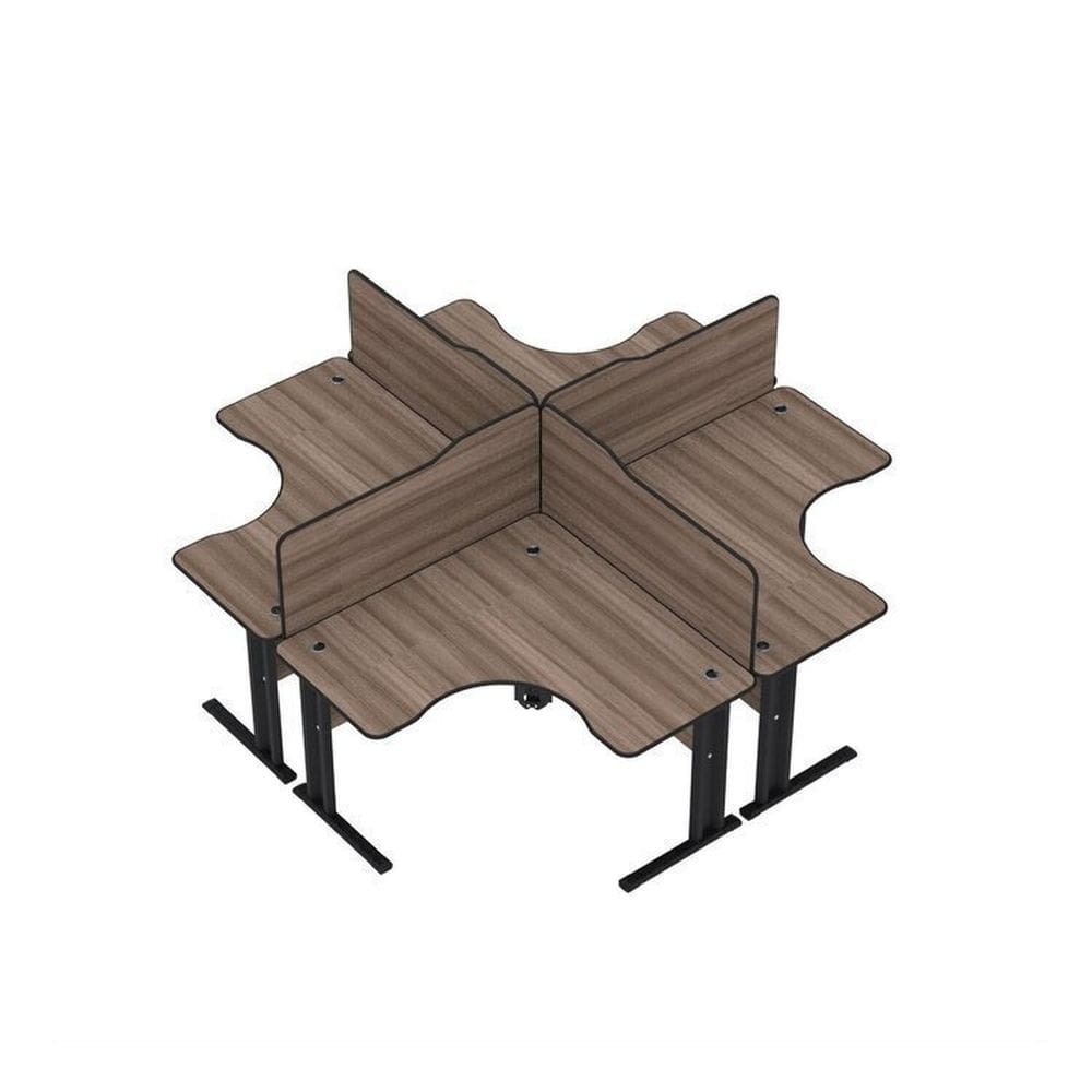 Conjunto Estação De Trabalho 150x150cm 4 Lugares Walnut/Preto