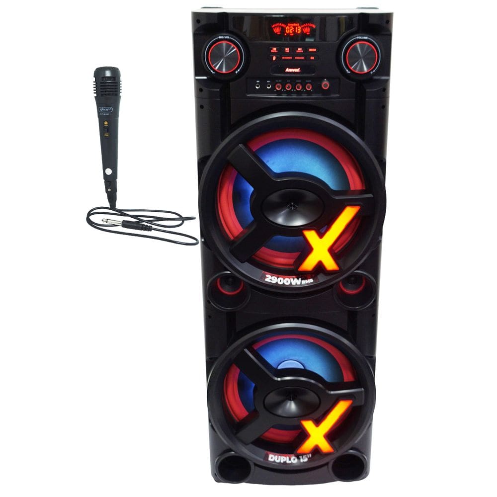 Caixa Som Amplificada Bluetooth 2900W Rms Woofer 15´´ Usb Led Bivolt Microfone Amvox Aca 2900 New X