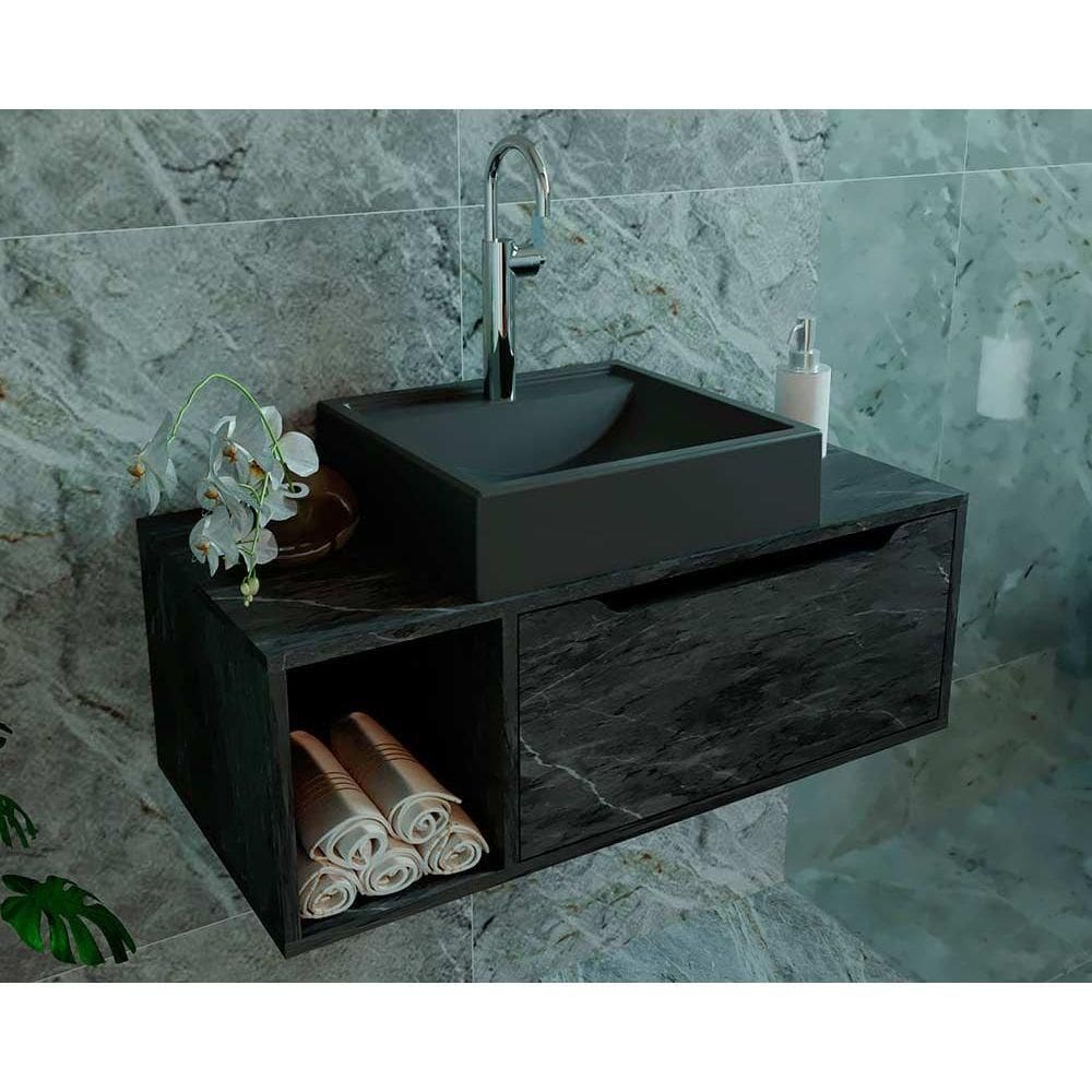 Gabinete de Banheiro Suspenso BN3644 s/ Cuba 1 Porta 80cm cor Mármore Lunar - Tecno Mobili