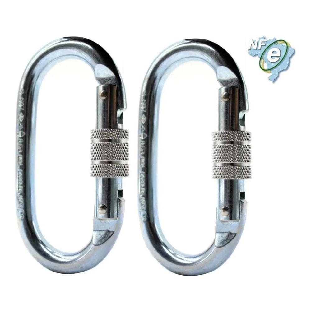 02 Mosquetão Oval Aço Trava Rosca 25Kn Nbr Ce En U