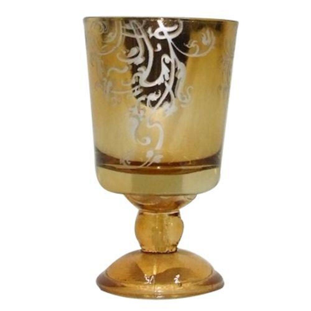 Castiçal De Vidro Dourado 16Cm