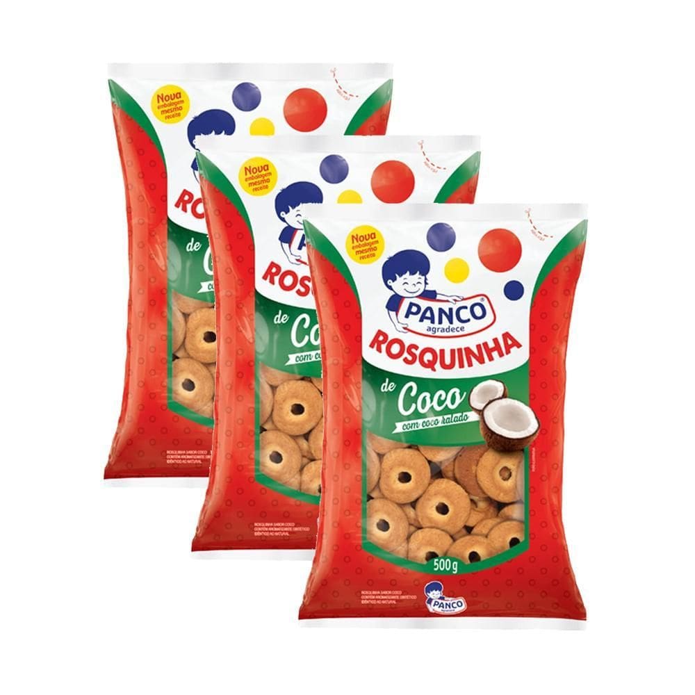 Biscoito Rosquinha De Coco Panco 500 G Kit 3