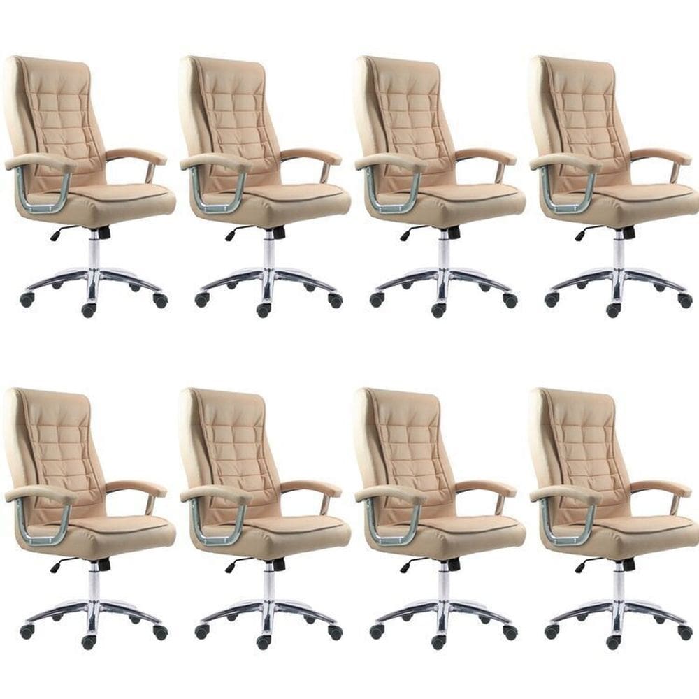 Kit 8 Cadeiras Big Mola Ensacada Escritório Pres Giratória em Couro com Nr17 Espresso Móveis Cinza