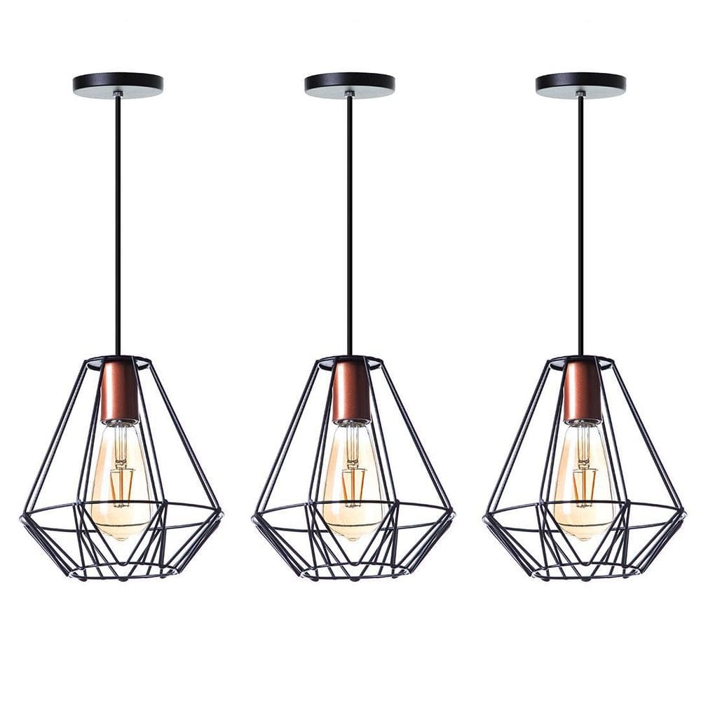 Kit 3 Pendentes Aramado Cristal 24Cm Cobre Interno Ideallume