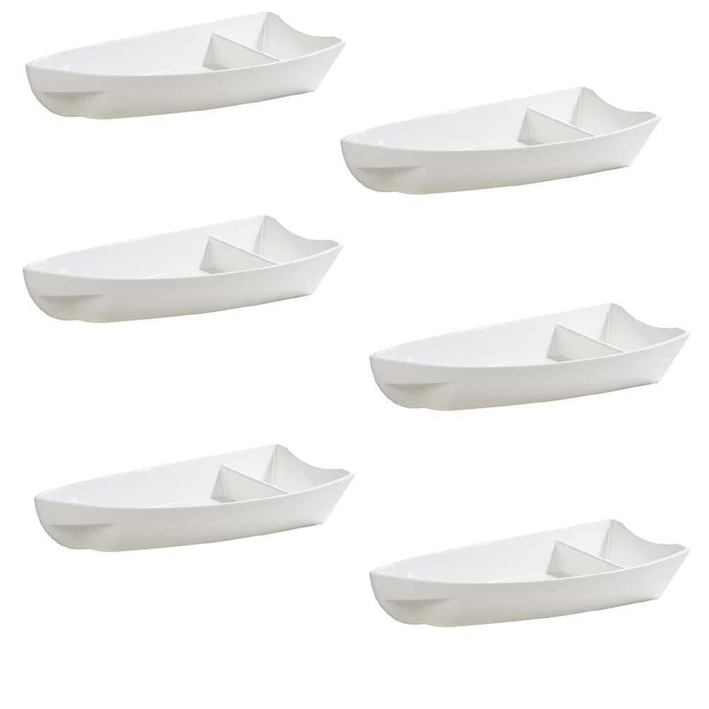 Conjunto De Barco Sushi Vemplast P 600Ml 6 Peças Branco