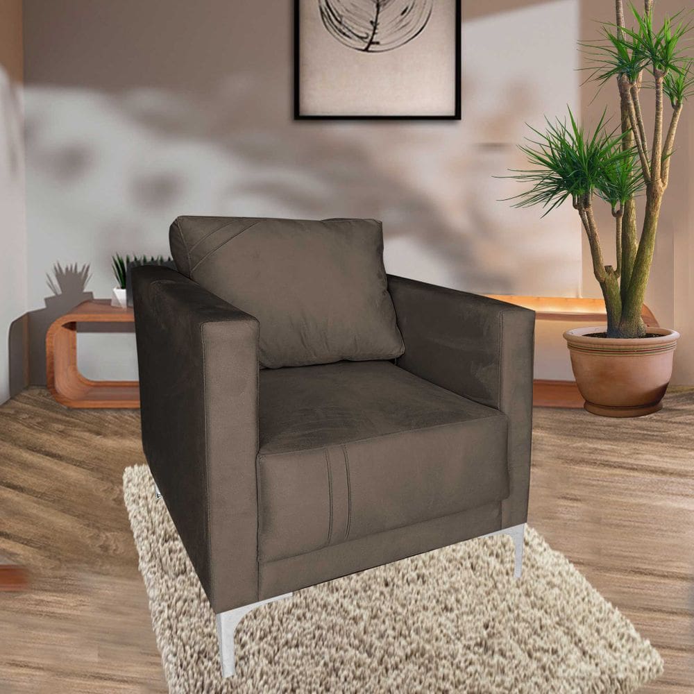 Poltrona Decorativa Sala Quarto Sara Suede Marrom