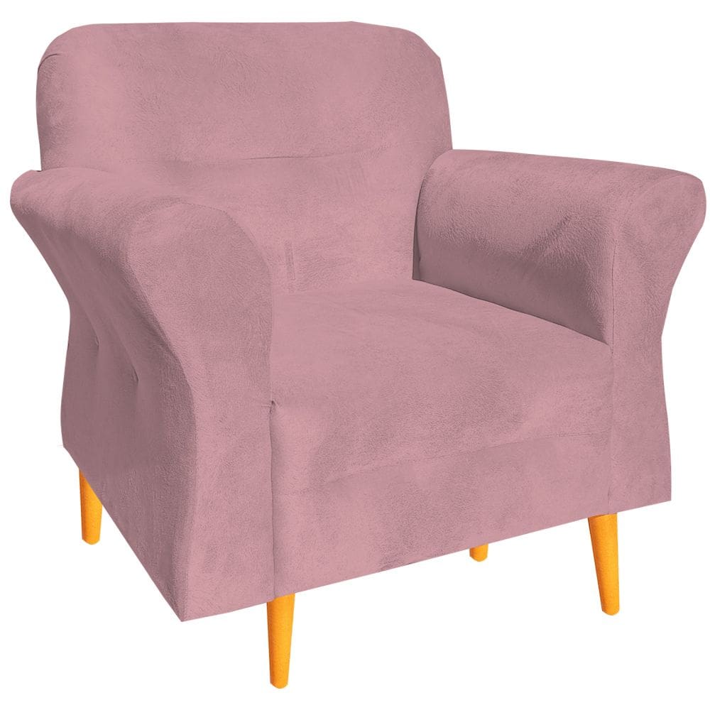 Poltrona Pietra Decorativa Palito Luxo Tecido Rosa