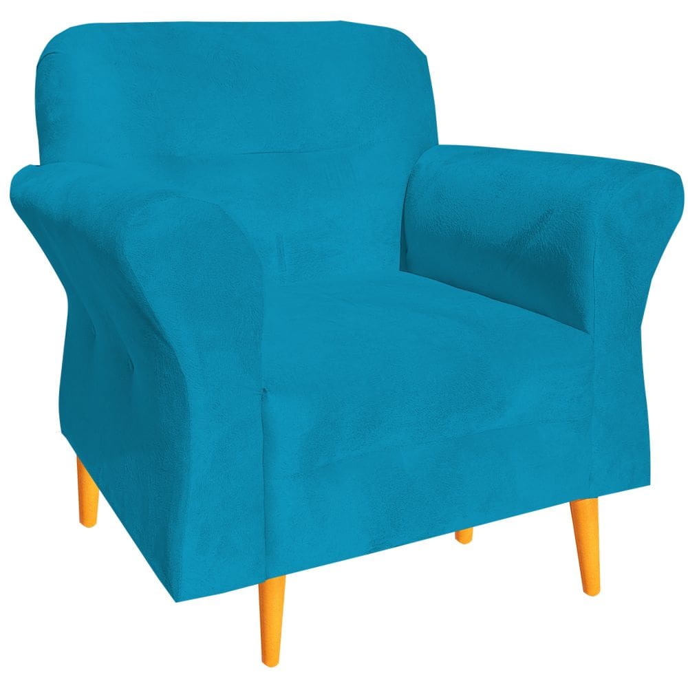 Poltrona Pietra Decorativa Palito Luxo Tecido Turquesa