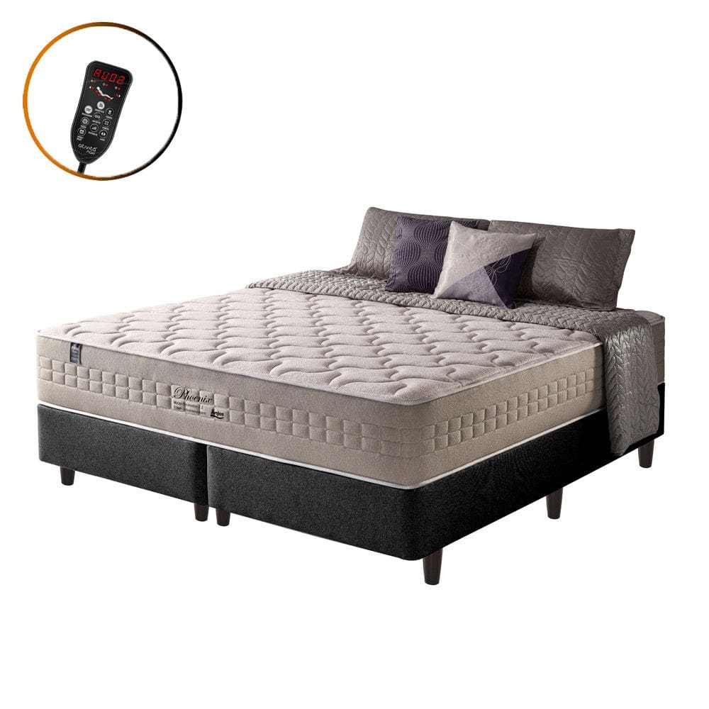 Cama Box Queen Preto + Colchão Molas Ensacadas Magnético Massageador e Bio Quântico Phoenix 158cm