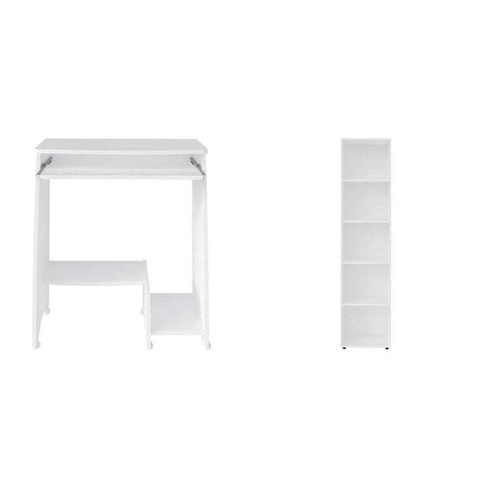 Kit 2 Peças com Escrivaninha para Computador Pixel e Estante para Livros com 5 Prateleiras Branco