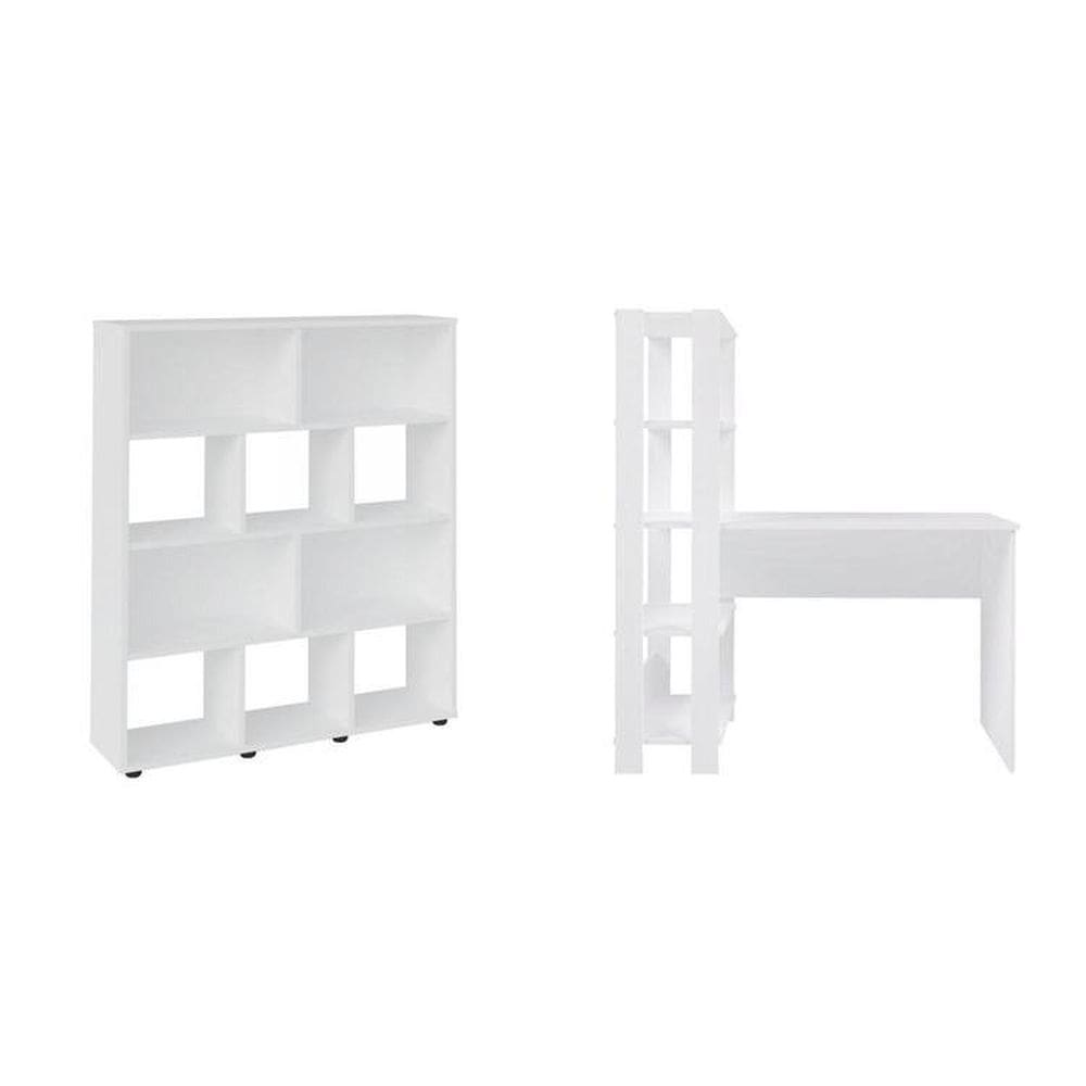 Kit 2 Peças com Escrivaninha Match e Estante para Livros 10 Nichos Branco