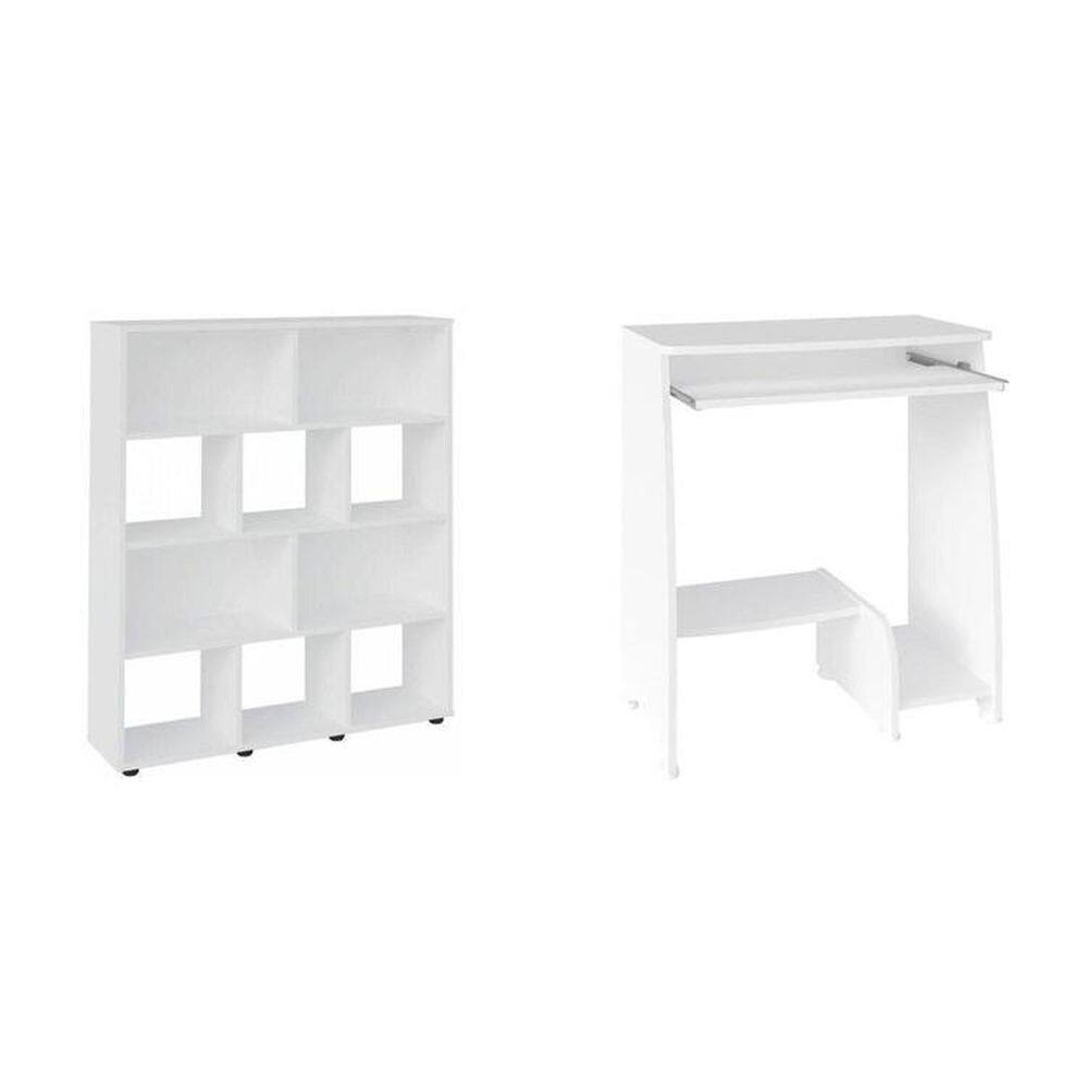 Kit 2 Peças com Escrivaninha com Tampo Portátil e Estante 10 Nichos Branco