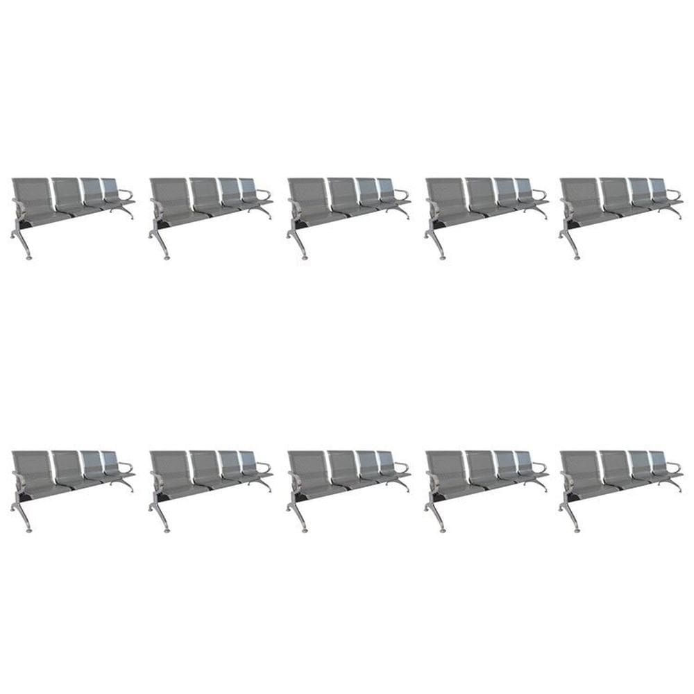Kit 10 Cadeiras para Escritório Longarina 4 Lugares Dubai Cinza