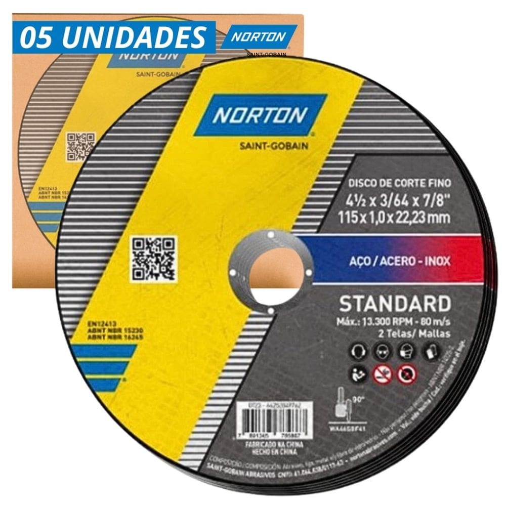 KIT 5 Discos De Corte Standard 115X1.0X22.23 Norton