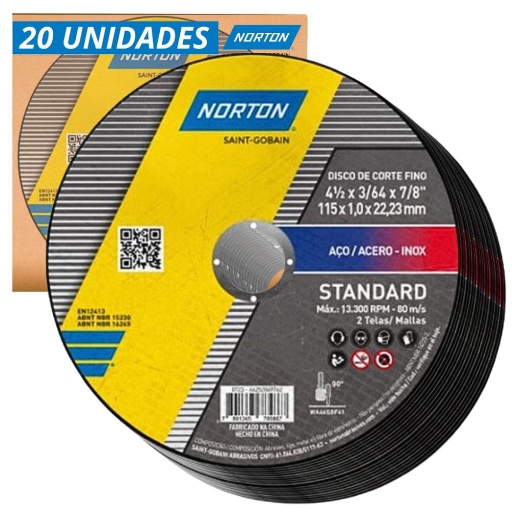 Kit 20 Discos De Corte Standard 115X1.0X22.23 Norton