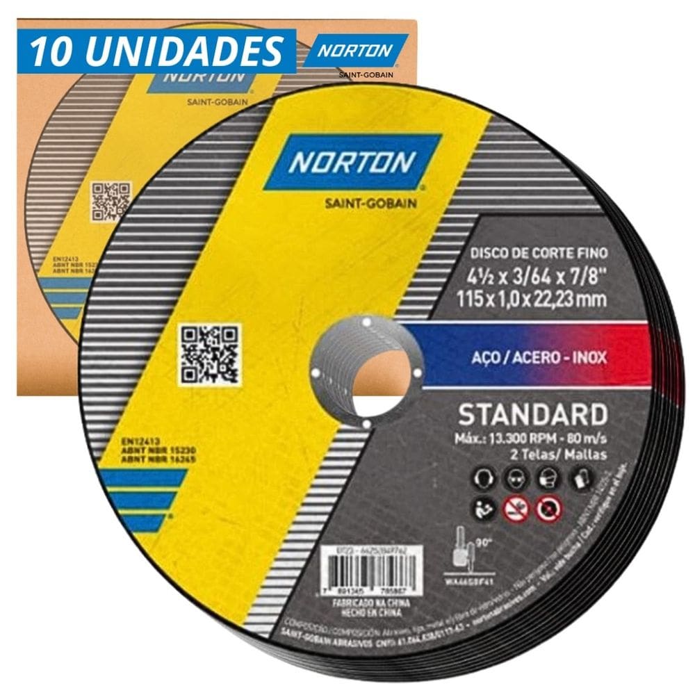 Kit 10 Discos De Corte Standard 115X1.0X22.23 Norton