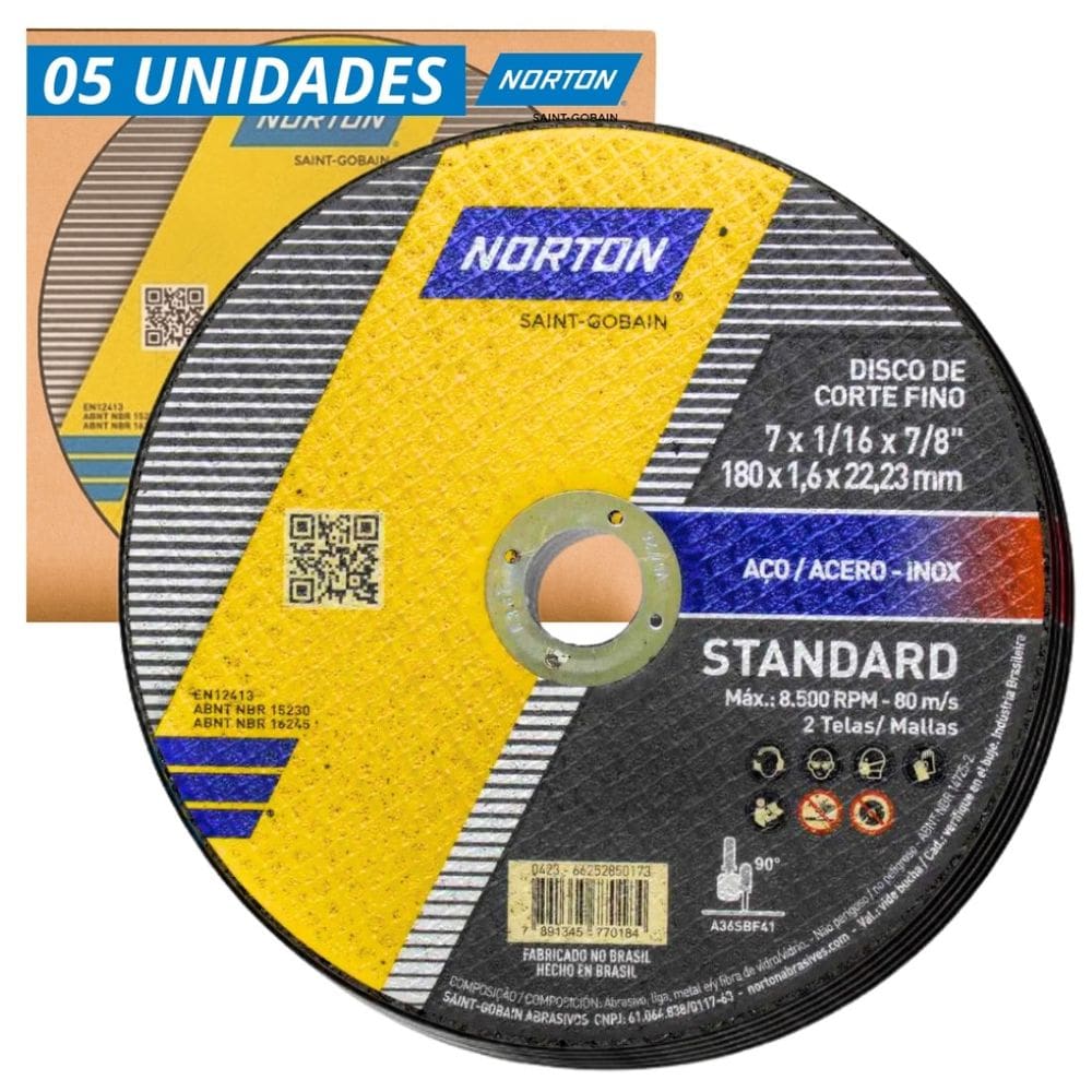 KIT 5 Discos De Corte Standard 180X1.6X2 Norton