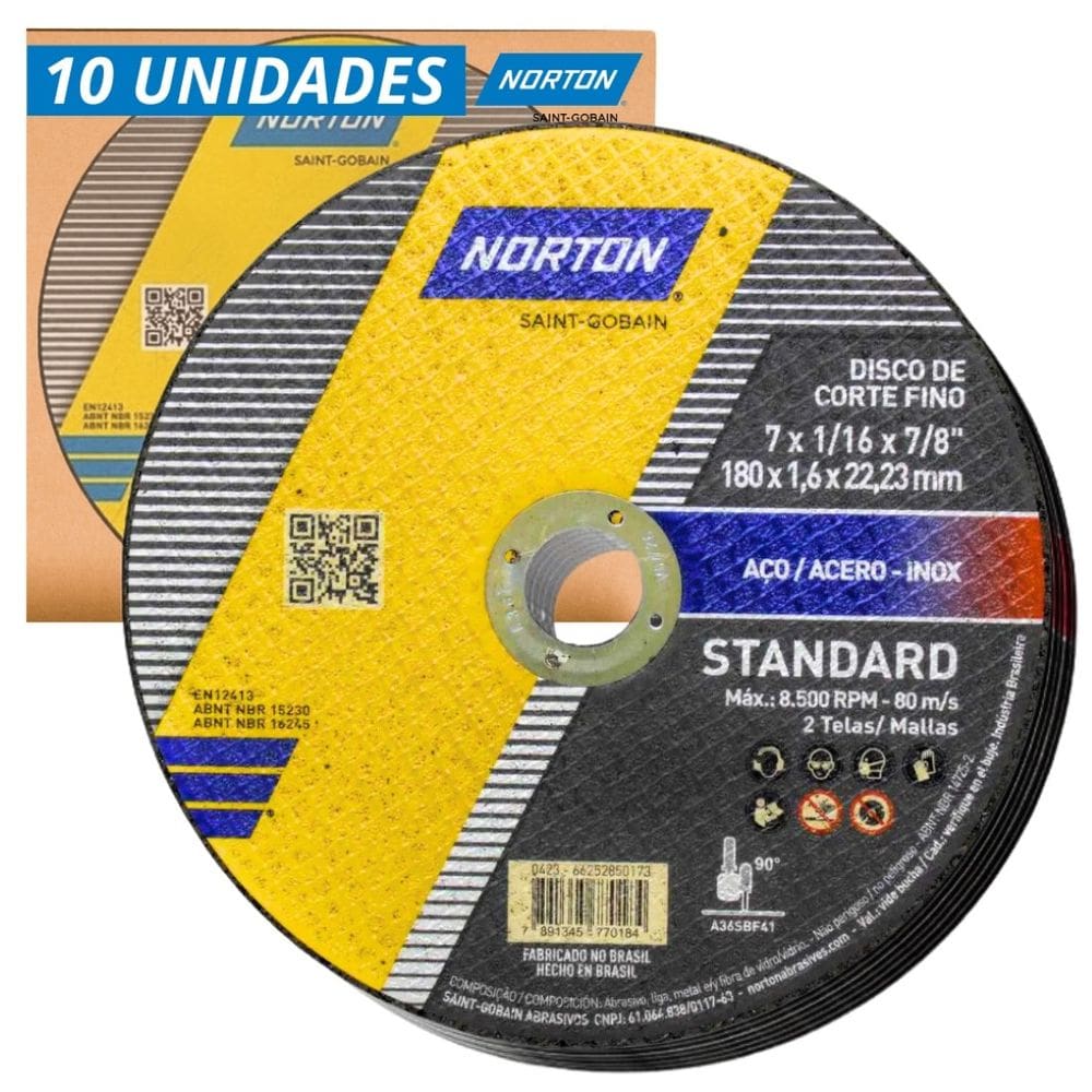 KIT 10 Discos De Corte Standard 180X1.6X2 Norton