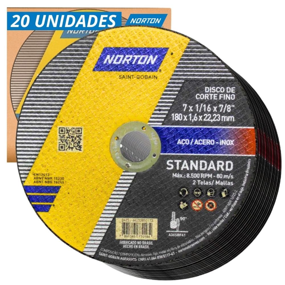 KIT 20 Discos De Corte Standard 180X1.6X2 Norton