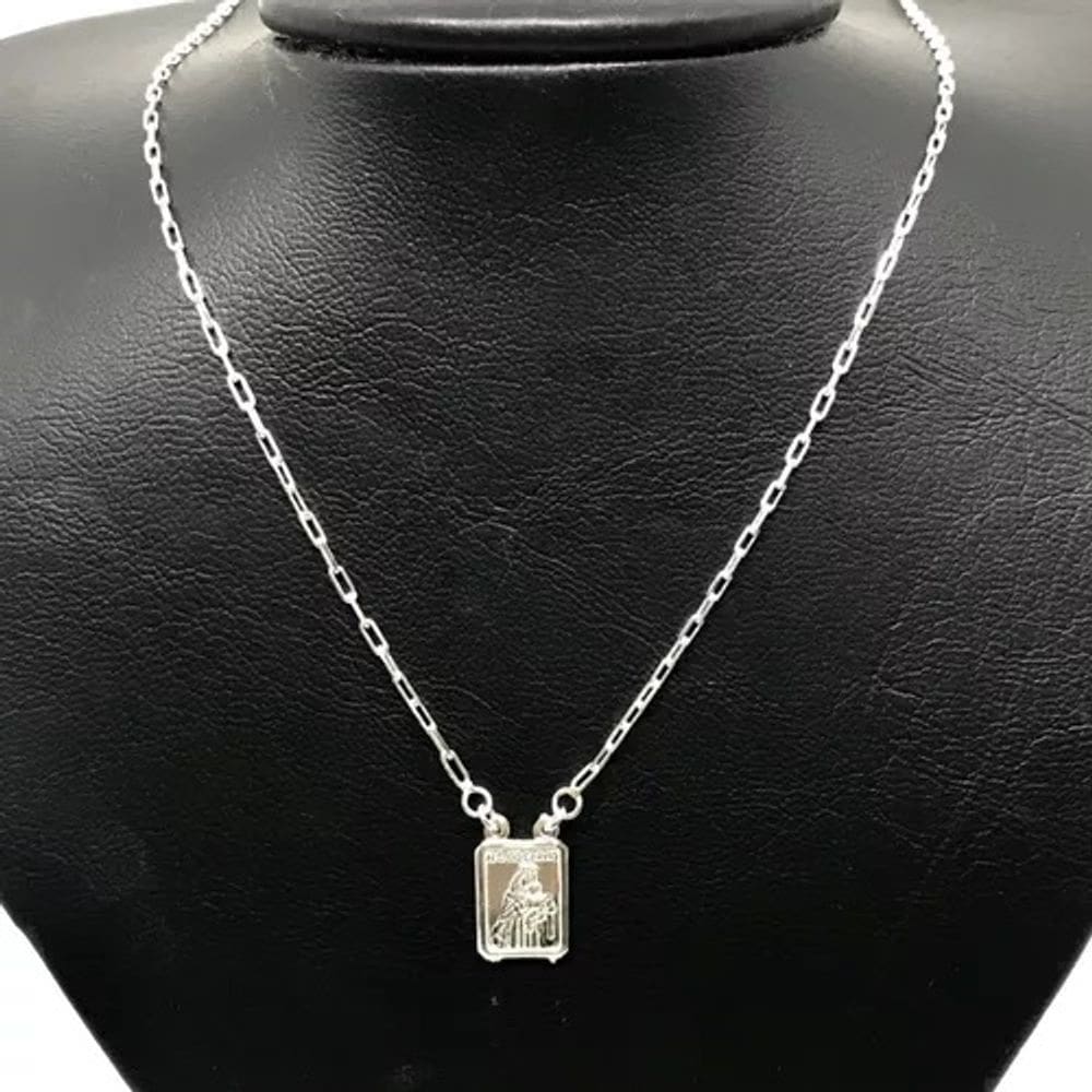 Escapulário De Prata 925 Maciça Italiana Kartie Cadeado Nossa Senhora do Carmo Media - 70CM