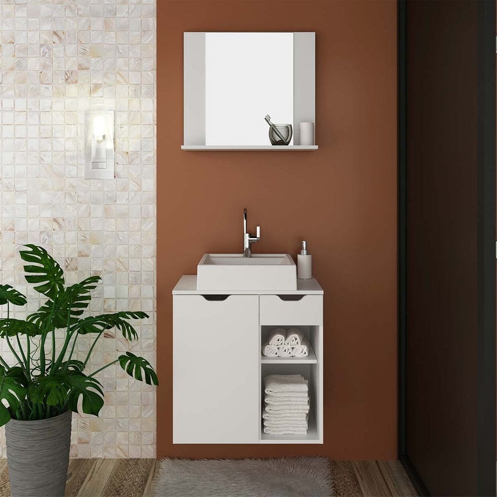 Conjunto para Banheiro Completo Gabinete Cuba Espelho Branco