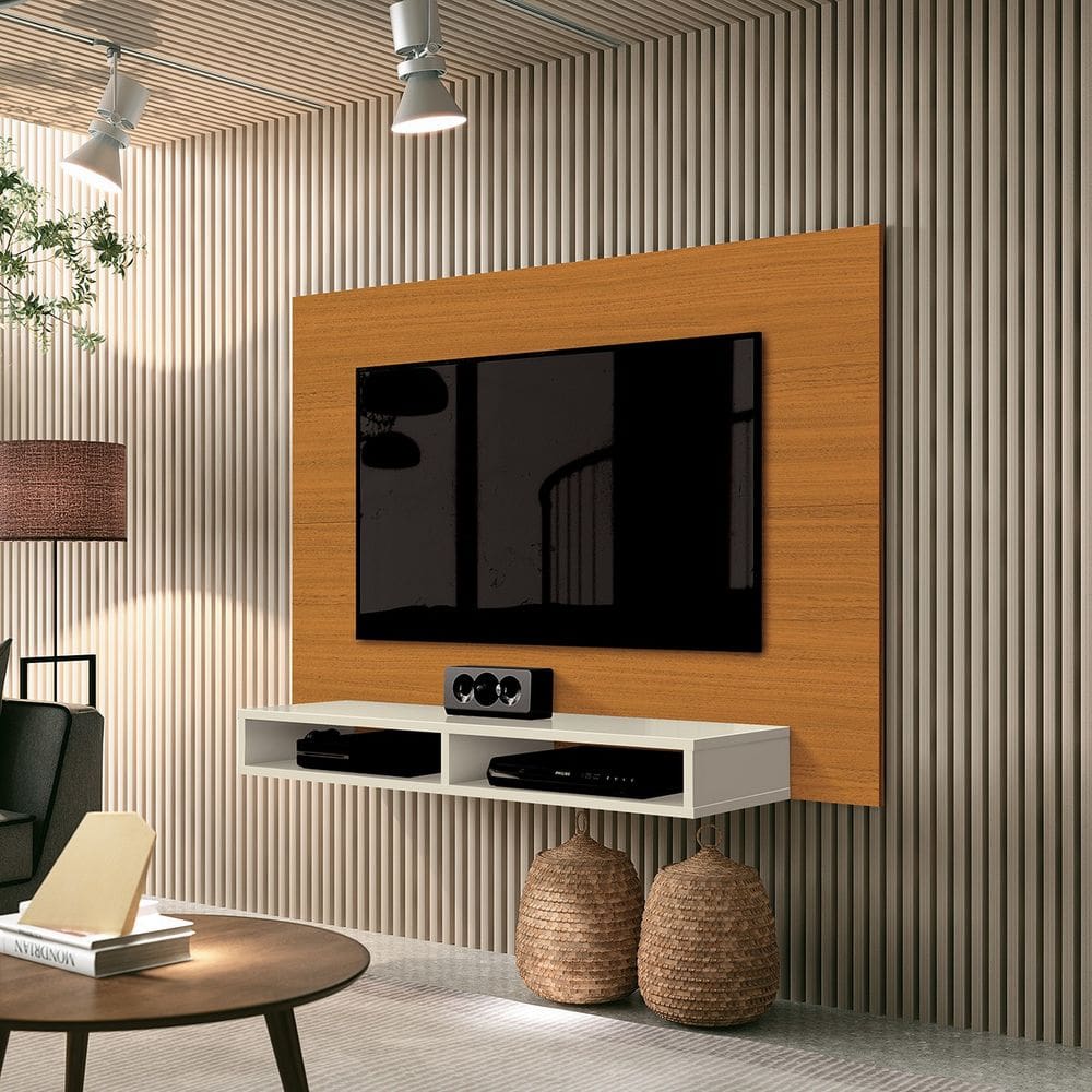 Painel para TV Fox Cedro com off white - EDN Móveis