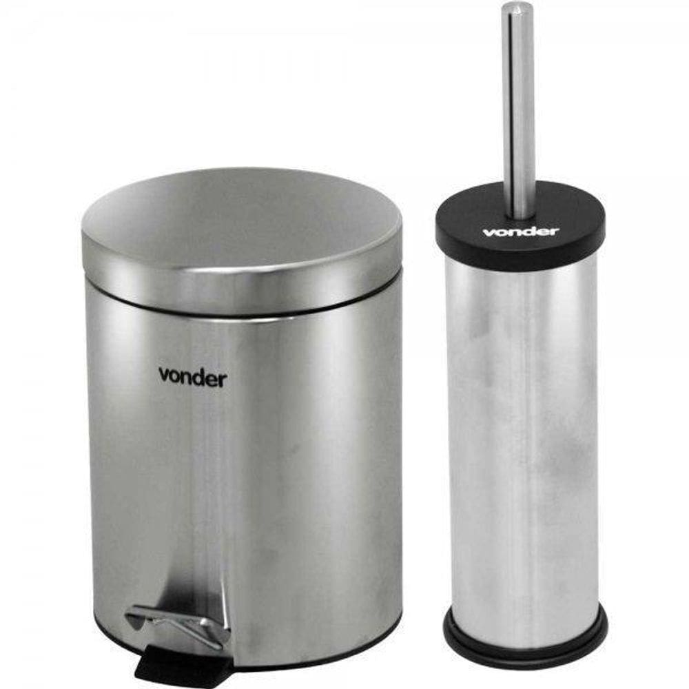 Lixeira Redonda 5 Litros Inox Cinza Escova Sanitária Vonder