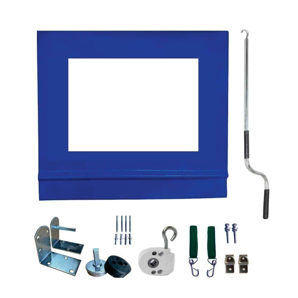 Toldo Cortina Azul C/ Visor - 3,50m X 1,60m - Kit Completo