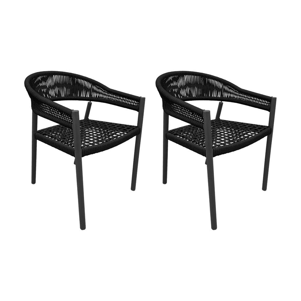 Kit 2 Cadeiras Cannes Alumínio Encosto Corda Náutica Preto