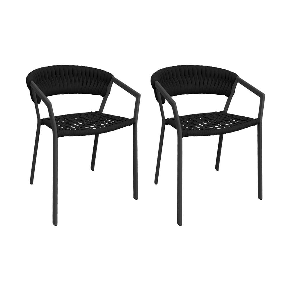 Kit 2 Cadeiras Florença Alumínio Tricô Náutico Preto