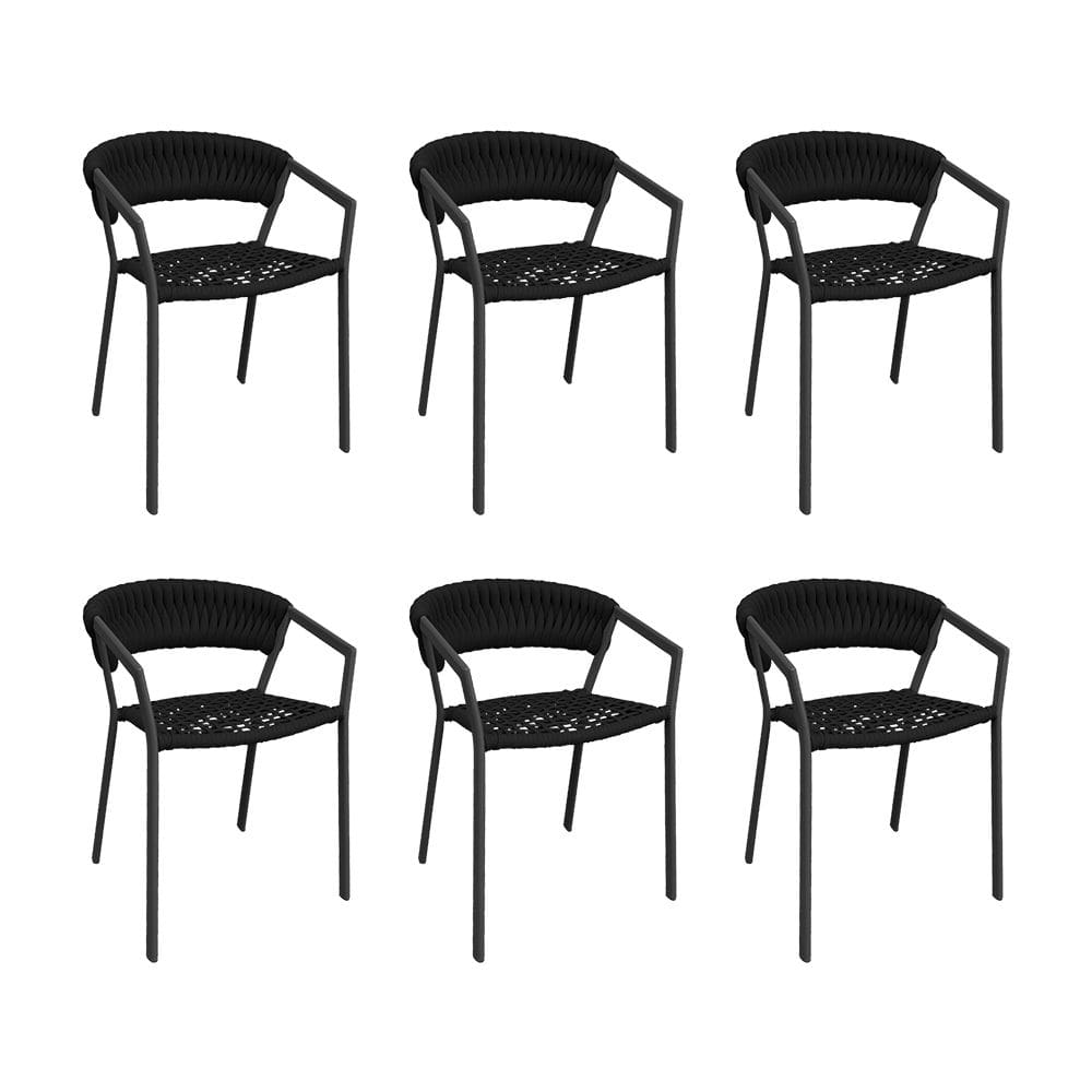 Kit 6 Cadeiras Florença Alumínio Tricô Náutico Preto