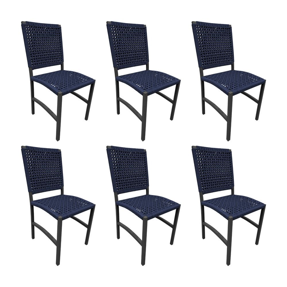 Kit 6 Cadeiras Deck Alumínio Alumínio Corda Náutica Azul Marinho
